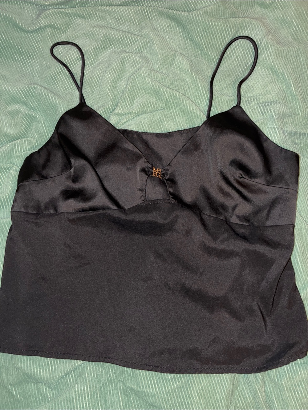 Missguided Black Satin Spaghetti Strap Camisole with Front Accent